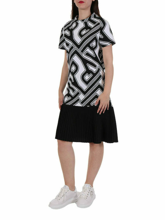 ICE PLAY DRESS NECKLINE NECKLINE DESIGNS TRIM PLEATS WHITE/BLACK