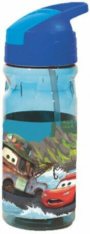 Gim Cars Kids Water Bottle Disney Cars Plastic with Straw Blue 500ml