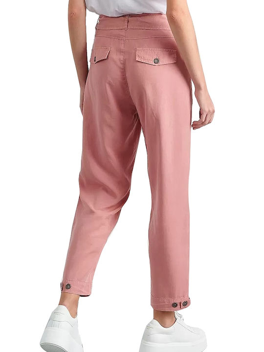 Attrattivo Women's High-waisted Fabric Capri Trousers in Loose Fit Pink