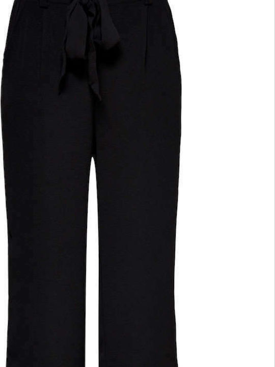 Women's High-waisted Fabric Trousers in Palazzo Fit Black