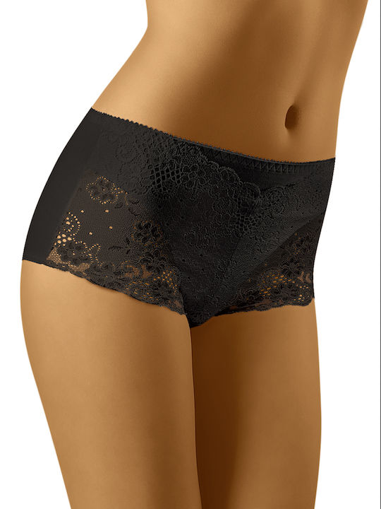 Wolbar Eco-Vi Cotton High-waisted Women's Boxer with Lace Black 156294