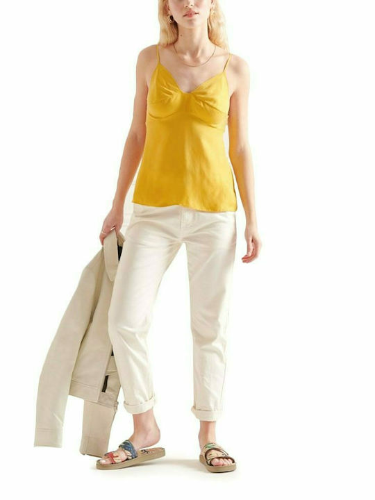 Superdry Cupro Women's Summer Blouse with Straps & V Neckline Yellow