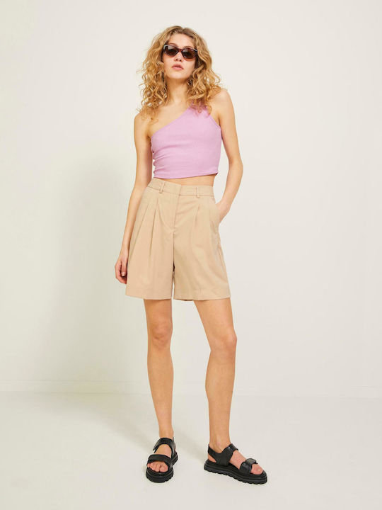 Γυναικείο Καλοκαιρινό Crop Top Off-Shoulder Βαμβακερό με έναν Ώμο Violet Tulle