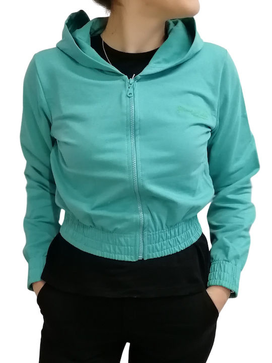 Cropped Women's Sweatshirt Jacket Hooded Turquoise