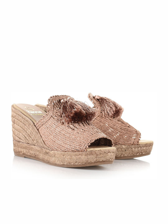 Kanna Women's Fabric Platform Wedge Sandals Beige