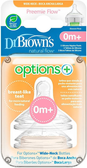 Dr. Brown's Natural Flow Silicone Nipple 0m+ Level Preemie Wide Silicone Baby Bottle Teats for 0+ months 2pcs