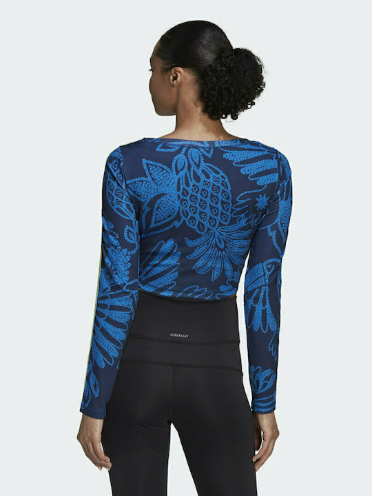 Adidas Farm Rio Top Sport de Damă Crop cu Mânecă Lungă Mystery Blue / Hi-Res Yellow