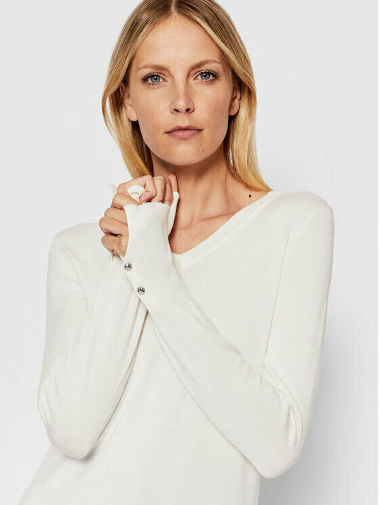 Women's Blouse Cotton Long Sleeve with V Neckline White