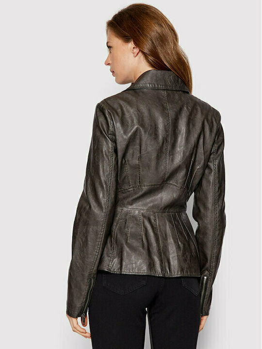 Guess Women's Short Lifestyle Artificial Leather Jacket for Winter Brown
