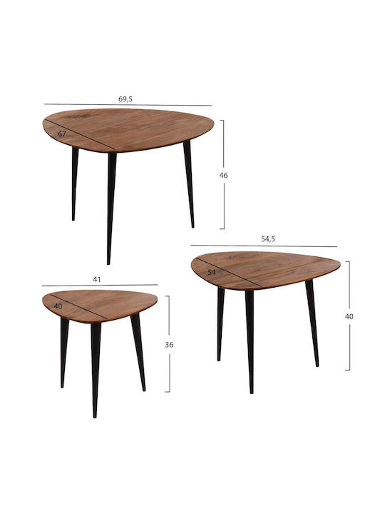 Oval Zigon Set Made of Solid Wood Beige 3 Pieces M69.5xW67xH46cm
