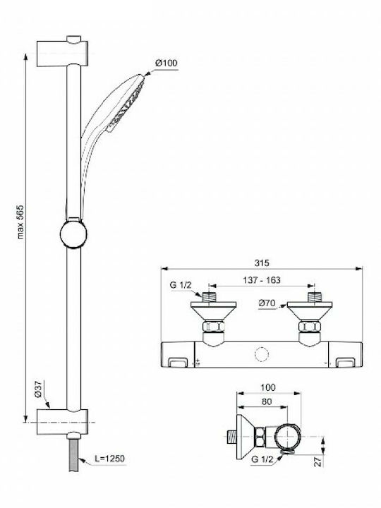 Ideal Standard Ceratherm Mischung Bade- / Duscharmatur Dusche Thermostatische Komplettes Set Silber