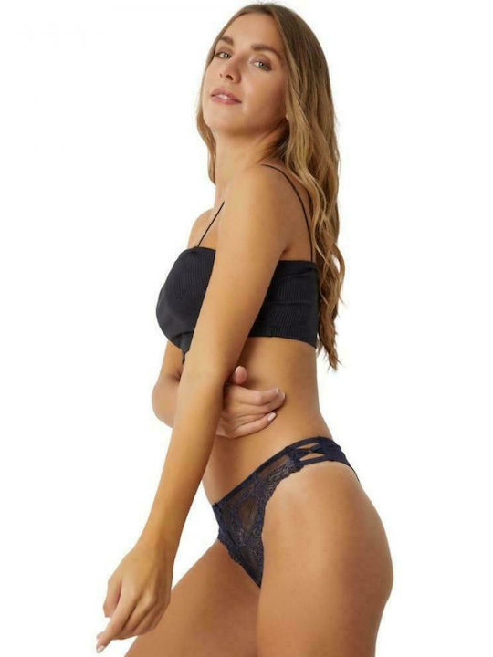 Norddiva Lingerie Elite Γυναικείο String με Δαντέλα Navy Μπλε