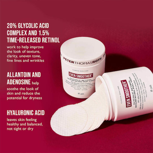 Peter Thomas Roth Even Smoother Glycolic Retinol Resurfacing Peel Pads Lotion Gesichtstoner für alle Hauttypen 60Stück