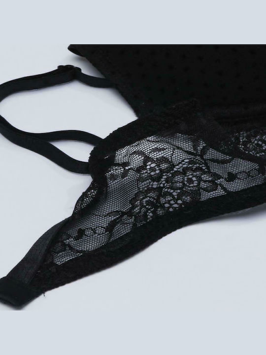 Norddiva Lingerie Dantelat Set de Lenjerie Sutien cu Șir de caractere Negru