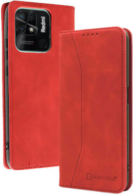 Bodycell PU Leather Synthetic Leather Wallet Red (Redmi 10C)