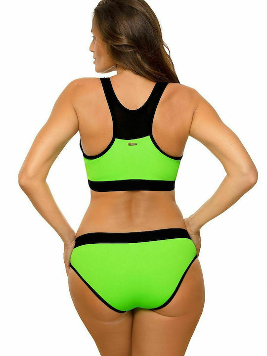 Marko Bikini Set Sports Bra & Slip Bottom with Detachable Straps Green