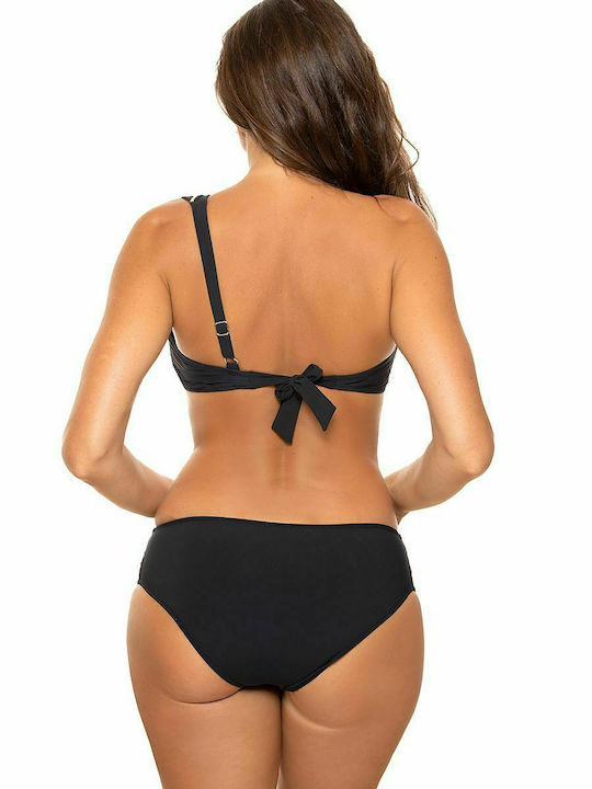 Marko Padded Bikini Set One Shoulder Top & Slip Bottom Black