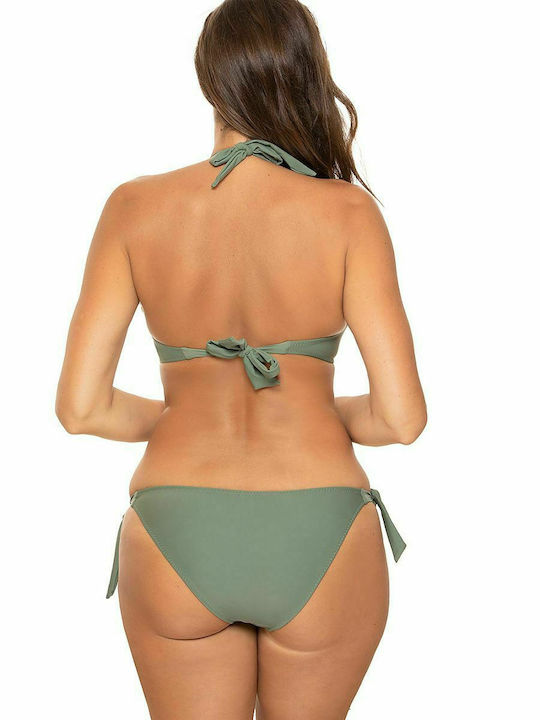 Marko Padded Underwire Bikini Set Bra & Slip Bottom with Laces Green