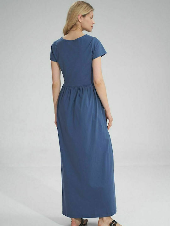 Figl Sommer Maxi Kleid mit Schlitz Blau