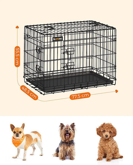 Feandrea Dog Wire Crate with 2 Doors Folding Metal 77.5x48.5x55.5cm