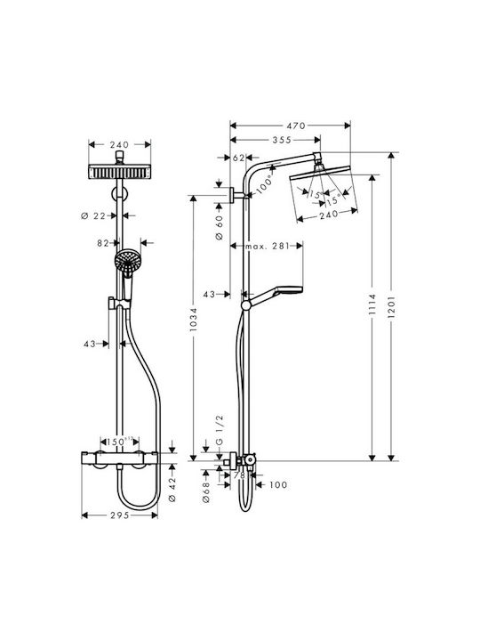 Hansgrohe Crometta E 240 1jet Duschsäule mit Wannenbatterie 120,1cm Silber