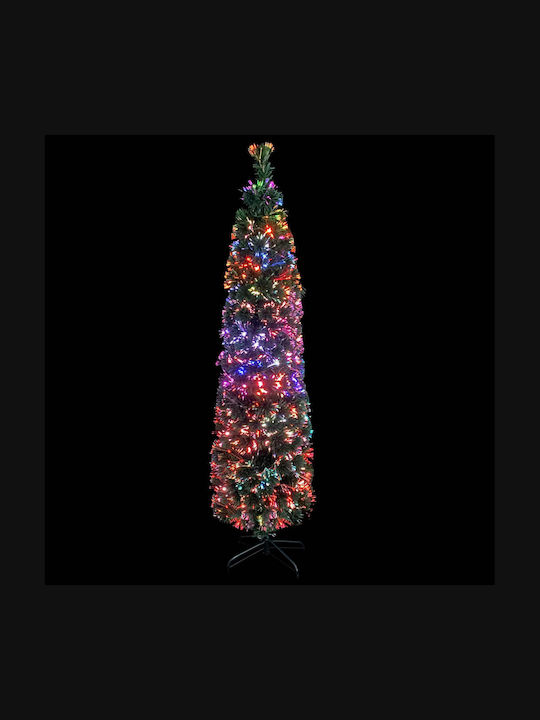 Christmas Slim Green Tree with Metallic Base and Optical Fibers Lighting H150cm