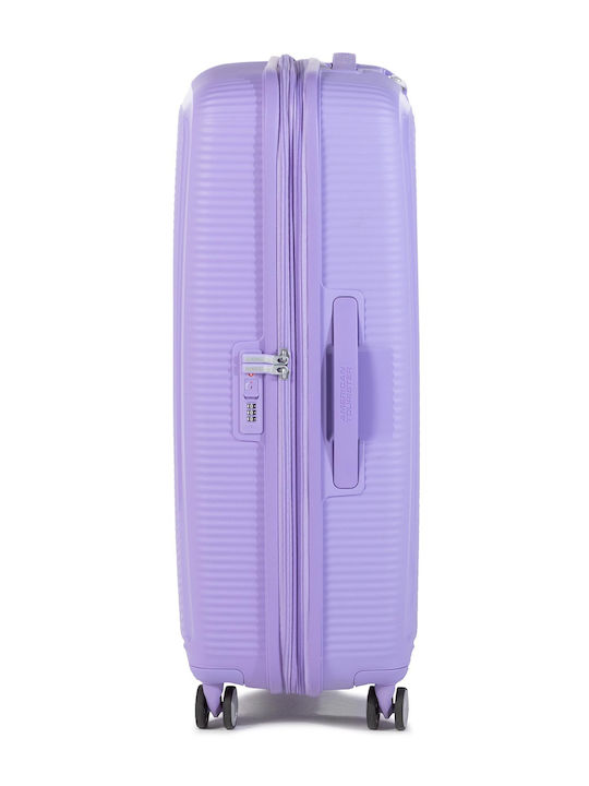 American Tourister Soundbox Spinner Large Hard Travel Suitcase Lila with 4 Wheels Height 77cm