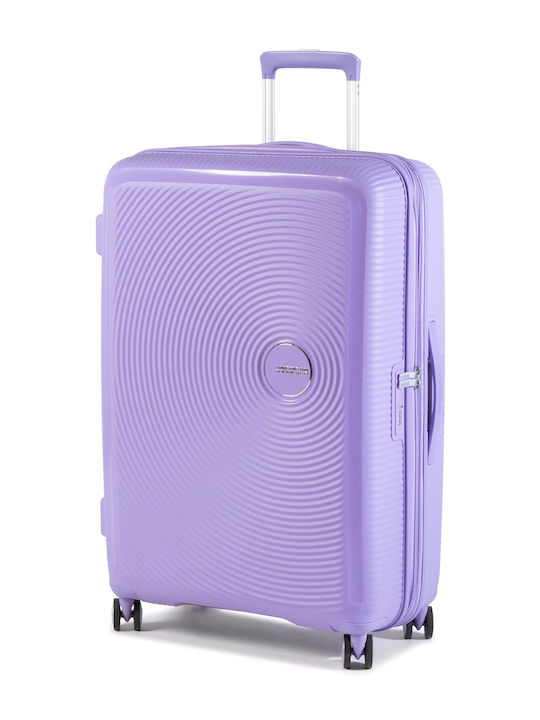 American Tourister Soundbox Spinner Large Hard Travel Suitcase Lila with 4 Wheels Height 77cm