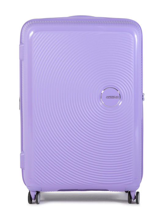 American Tourister Soundbox Spinner Large Hard Travel Suitcase Lila with 4 Wheels Height 77cm