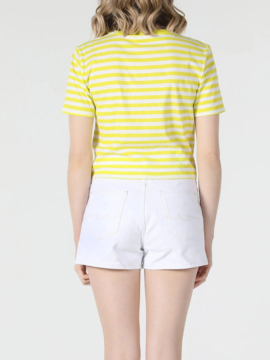 Colin's Women's Summer Blouse Cotton Short Sleeve Striped Yellow