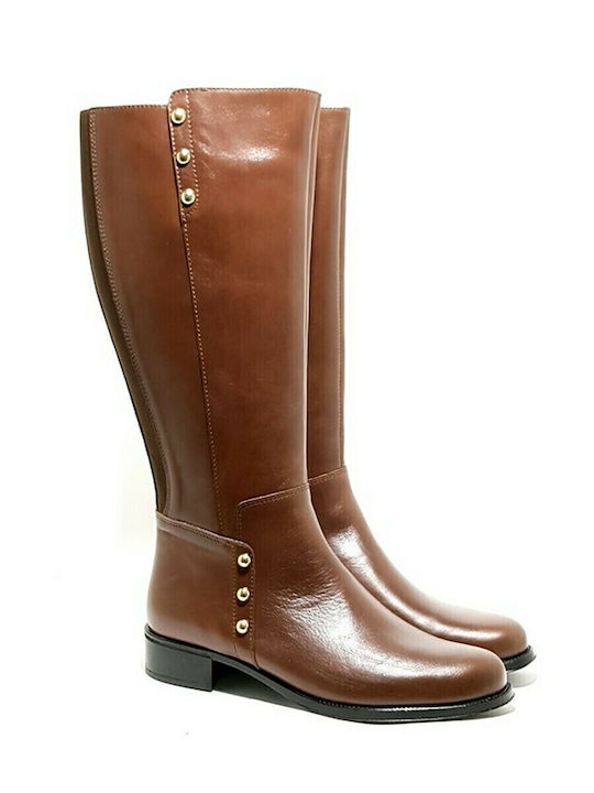 Leather Women's Boots with Rubber Tabac Brown
