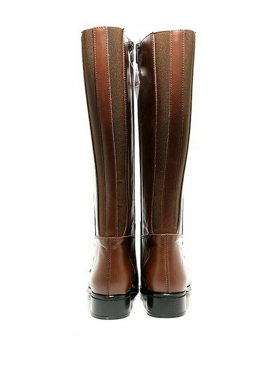 Leather Women's Boots with Rubber Tabac Brown