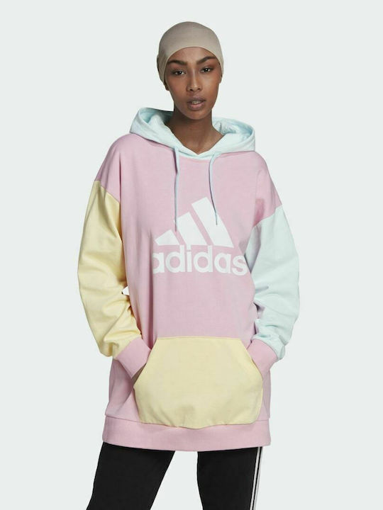 Adidas Essentials Colorblock Women\'s Long Hooded Sweatshirt True Pink /  Almost Blue / Almost Yellow / White HJ9459