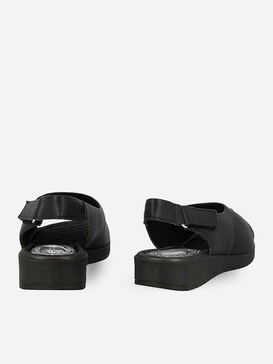 Leder Flache Sandalen für Damen Anatomisch in Schwarz Farbe
