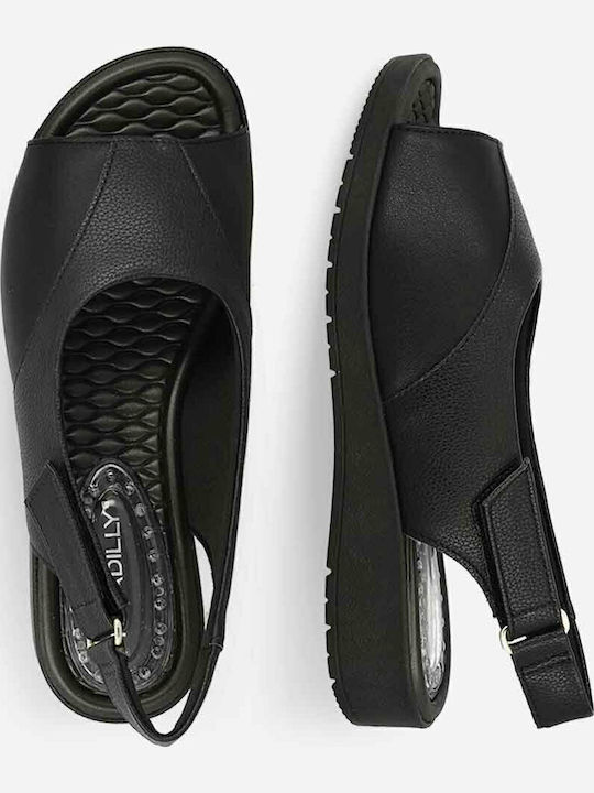 Leder Flache Sandalen für Damen Anatomisch in Schwarz Farbe