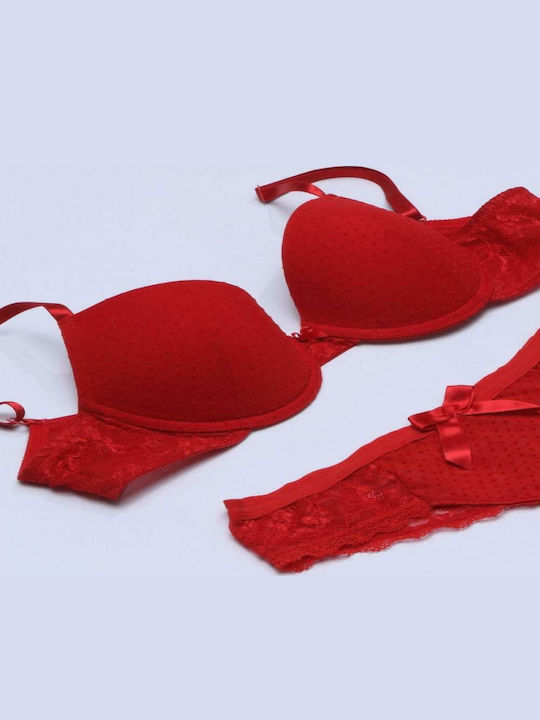Norddiva Lingerie Δαντελένιο Σετ Εσωρούχων Σουτιέν με String Κόκκινο