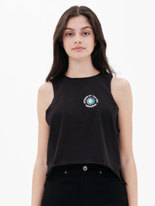 Γυναικείο Αθλητικό Crop Top Αμάνικο Μαύρο