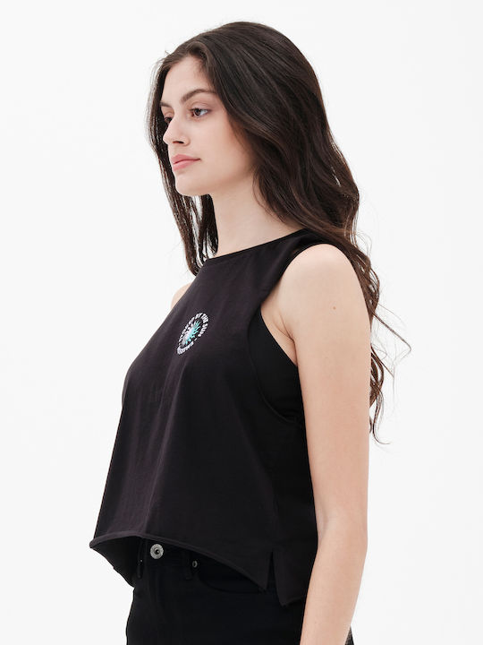 Γυναικείο Αθλητικό Crop Top Αμάνικο Μαύρο