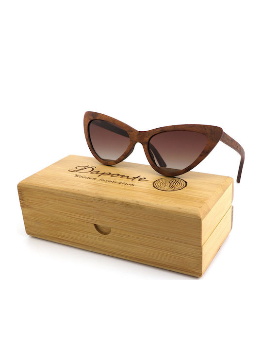 Daponte Women's Sunglasses with Brown Wooden Frame and Brown Gradient Polarized Lens DAP359MB G5