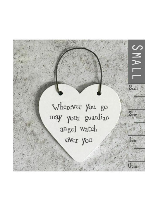 Wherever you go... Hanging Heart Ornament Wooden White 3x6cm