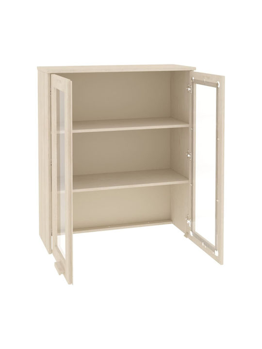Wall Living Room Display Cabinet made of Solid Wood with Glass Honey Brown 85x35x100cm