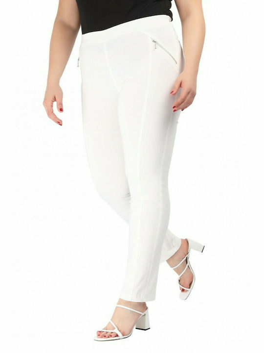 Dina Women's elastic pants with zipper white color