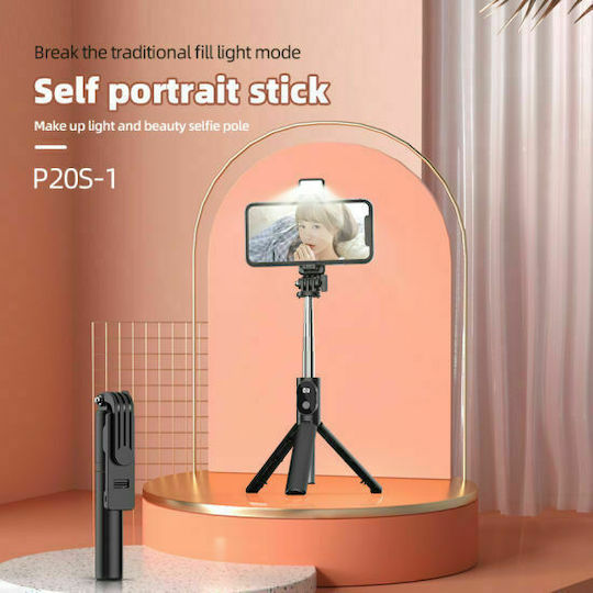 P20S Selfie-Stick Handy-Stative Bluetooth mit Aufhelllicht Schwarz