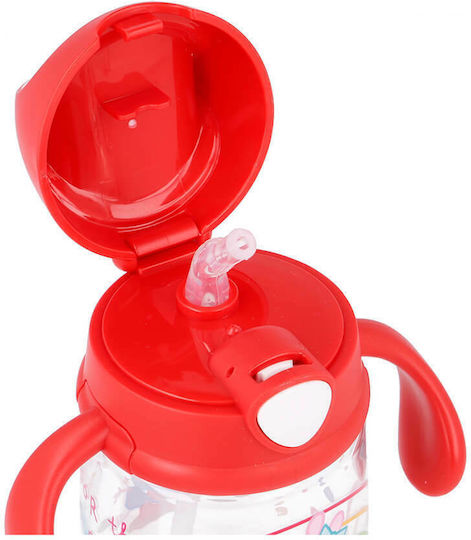 Stor Pop Up Training Kinderflasche Peppa Schwein Kunststoff mit Strohhalm Rot 370ml