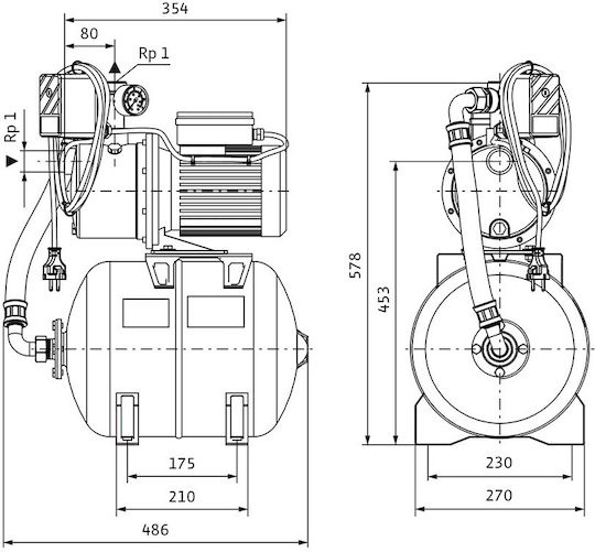 Wilo ΗWJ 203/18 Single Stage Single Phase Water Pressure Pump with 18 Litre Container 1hp