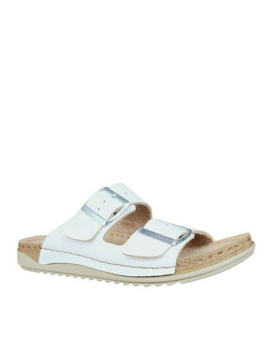 Leather Women's Flat Sandals in White Color
