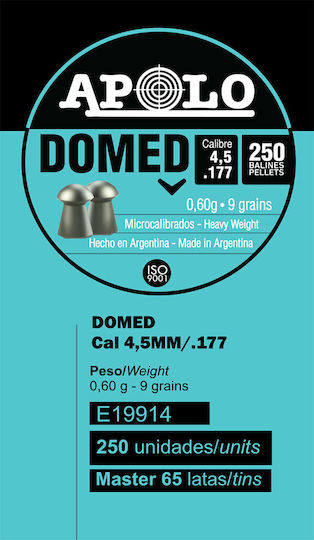 Apolo Apolo Domed Pellets Airgun 4.5mm 250pcs 250pcs VAS-DOMED-45-250