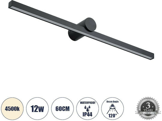 GloboStar Rosa Modern Lamp Bathroom with Integrated LED and Natural White Light Black 60x15x7cm