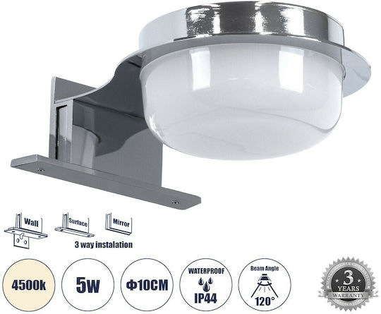 GloboStar Kiara Modern Lamp Bathroom with Integrated LED and Natural White Light Silver 13x3cm