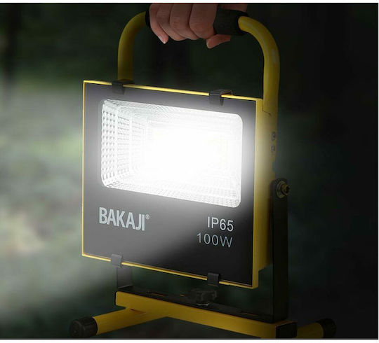 Bakaji Προβολέας Εργασίας Ηλιακός LED IP65 με Φωτεινότητα έως 1000lm Φορητός Κίτρινο